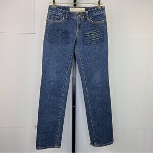Ann Taylor LOFT Slim Straight Jeans Womens 2 Blue Mid Rise Stretch Denim Boho